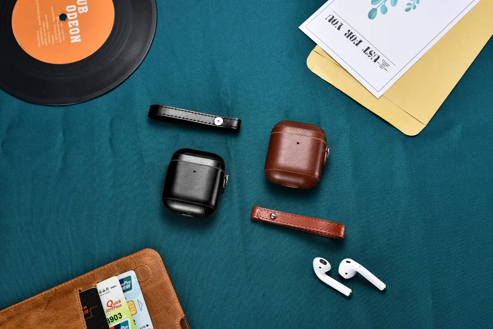 Geniune кожаный чехол для Airpods чехол s Для Air Pods Earpods защитный чехол для наушников с ремешком для iphone