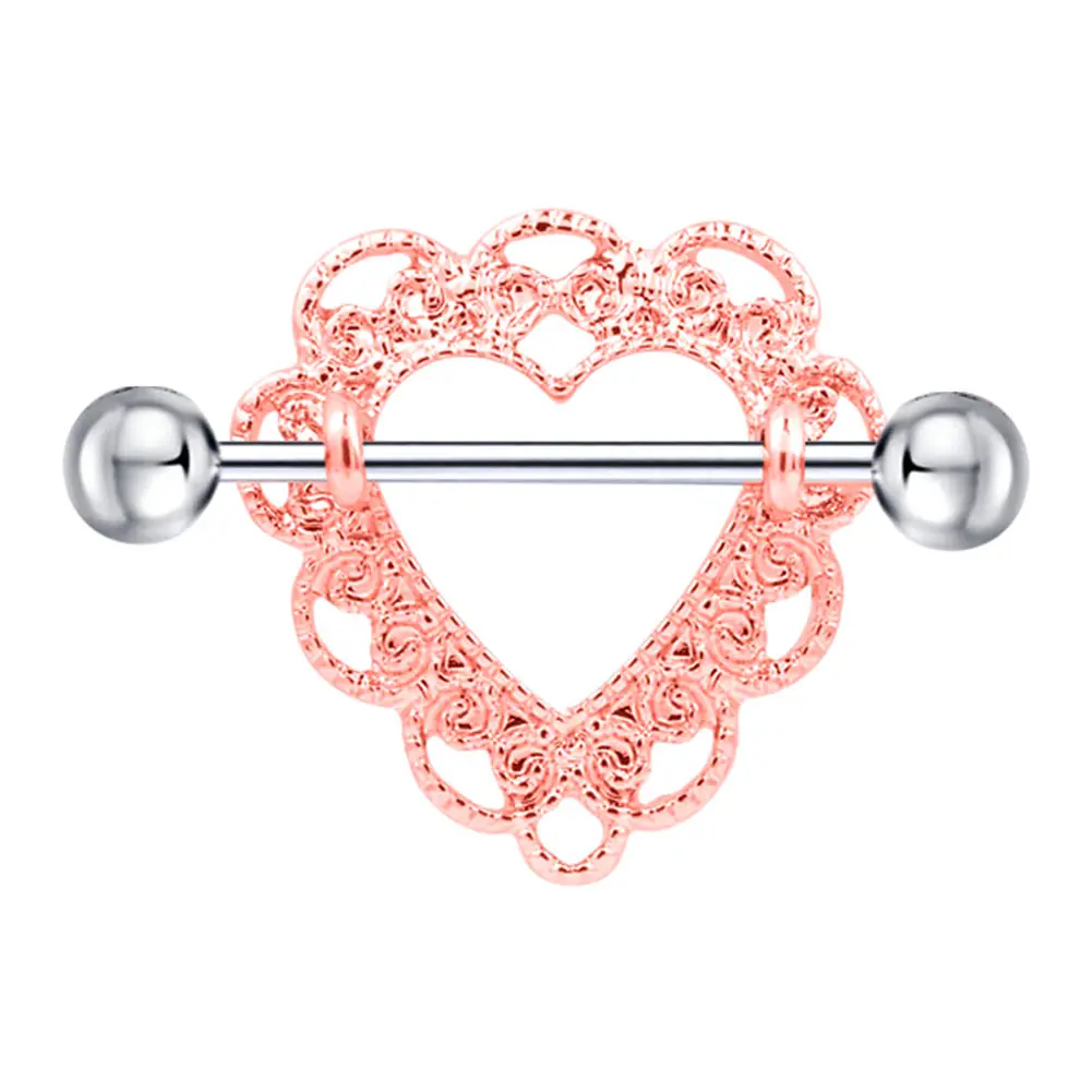 rose 1 пара сексуальные Кристальные сердечки с сердечками соска бар кольца кольцо для соска Пирсинг в форме гантели ювелирные изделия для женщин CX17 - Окраска металла: rose