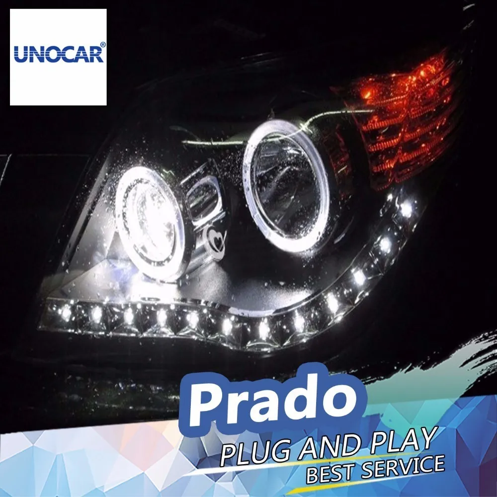 UNOCAR для 2010 2013 Prado фары светодиодный DRL Объектив двойной луч H7 HID ксеноновые