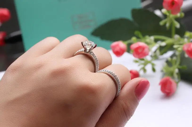 Чистое серебро 2 карата высокоуглеродный Диамант имитация мужское кольцо 925