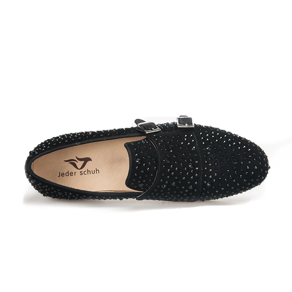 Men shoes men loafers with black rhinestone and hasp wedding party casual somking slippers big size flats | Обувь