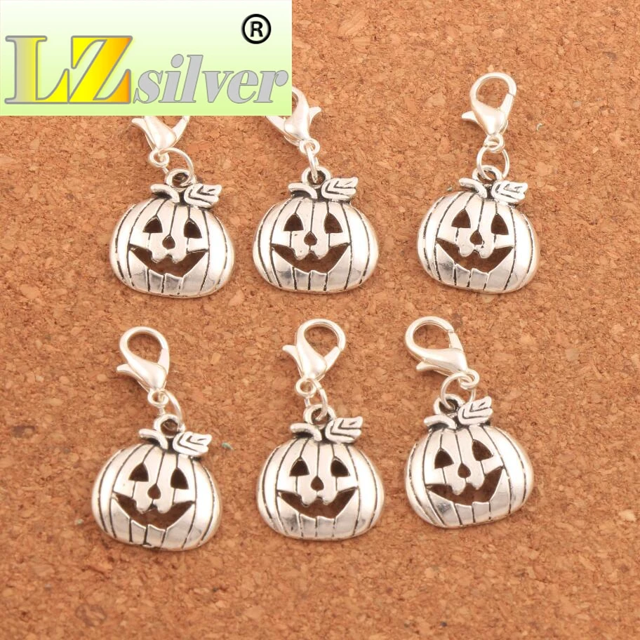 

Halloween Pumpkins Lobster Claw Clasp Charm Beads 32.3x15.9mm 100PCS zinc alloy Jewelry DIY C1098