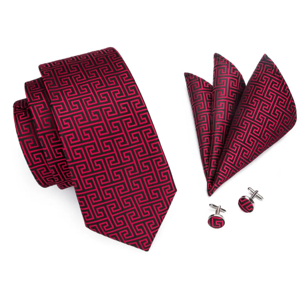 SN 554 красный черный новинка галстук Hanky запонки наборы мужские 100% шелковые