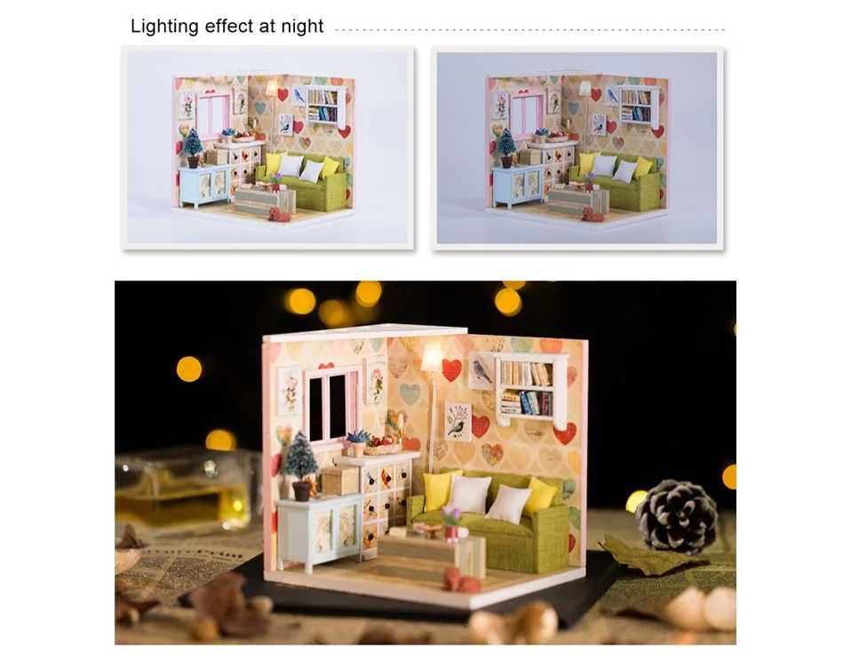 miniature house with light kast cat doll accessories diy mini wooden dollhouse tiny child doll house toy oyuncak bebek evi