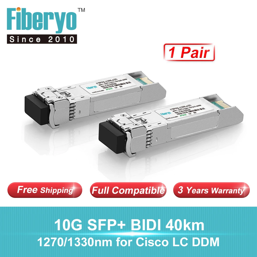 Fiberyo 10 г SFP + BIDI волокнооптические трансиверы модуль для Cisco Fibra оптика 40 км 1270/1330nm