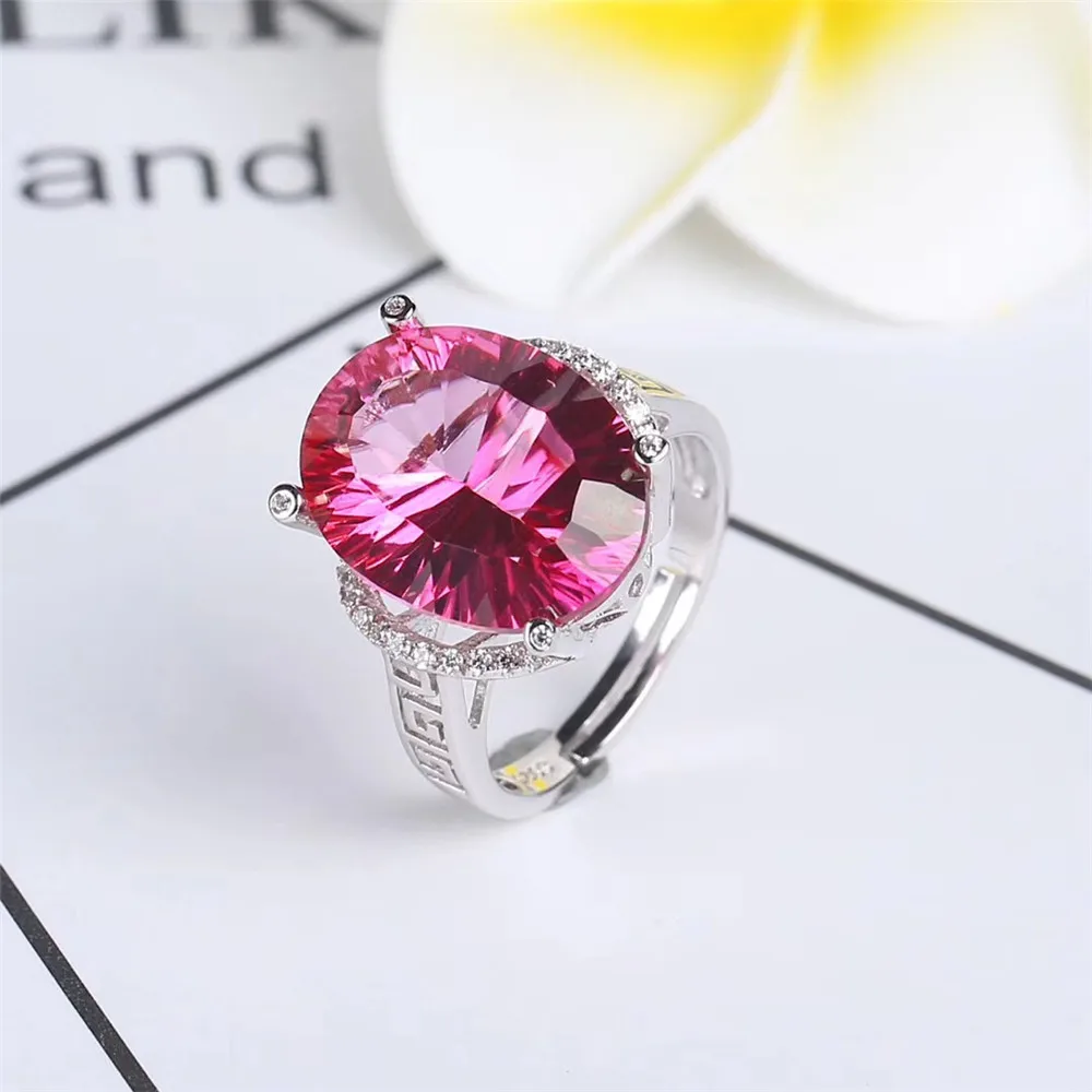 

wholesale trendy 925 sterling silver natural pink topaz necklace pendant ring jewelry set for female wedding engagement gift