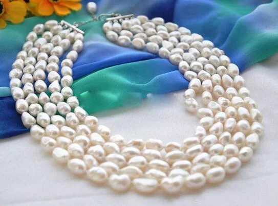 5row 22&quot 9-10mm white baroque FRESHWATER CULTURED pearl necklace | Украшения и аксессуары