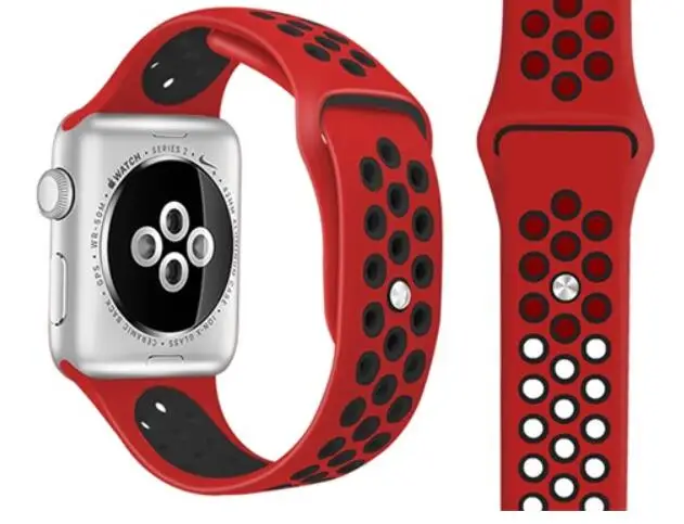 red black Ремешок для Apple Watch силиконовый ремешок часов серии 5/4/3/2/1 Спортивный Браслет для наручных часов iwatch, браслет 38 мм 40 мм 42 44 мм - Цвет ремешка: red black