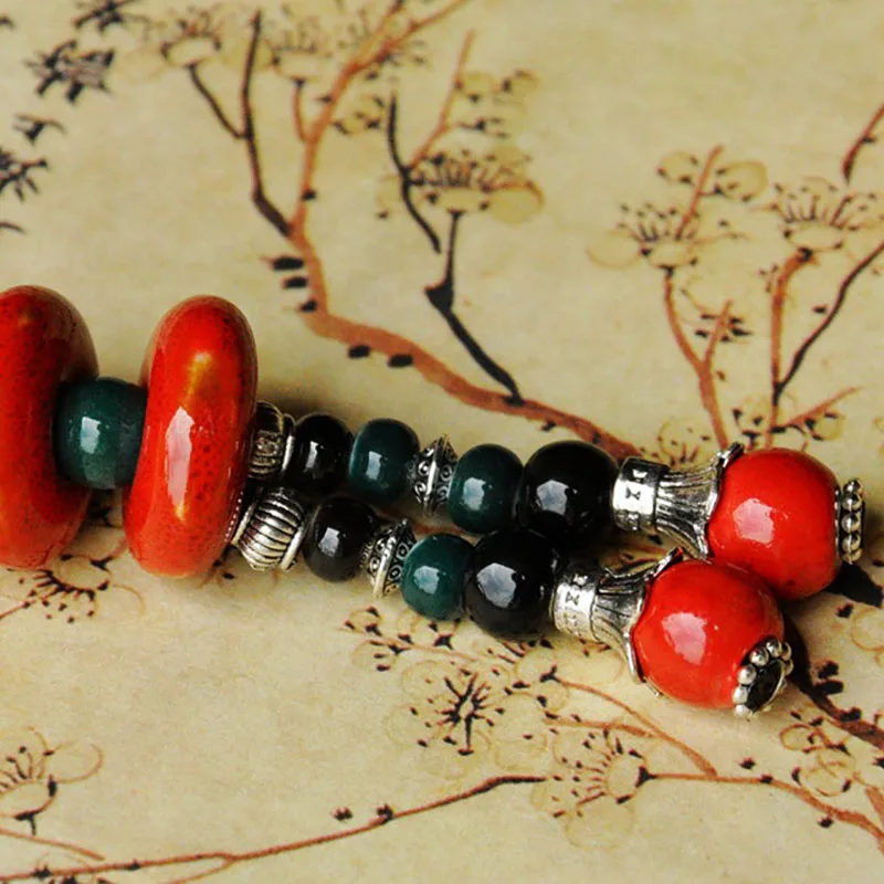 Плетение веревки ожерелье керамические красные бусы Подвески Винтаж