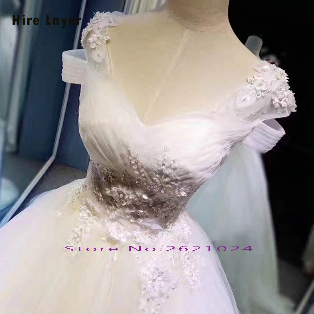 HIRE LNYER Custom Made Short Sleeve Lace Up Pleat Beading Pearls Flowers Princess Ball Gown Wedding Dress Alibaba Vestido Branco | Свадьбы и