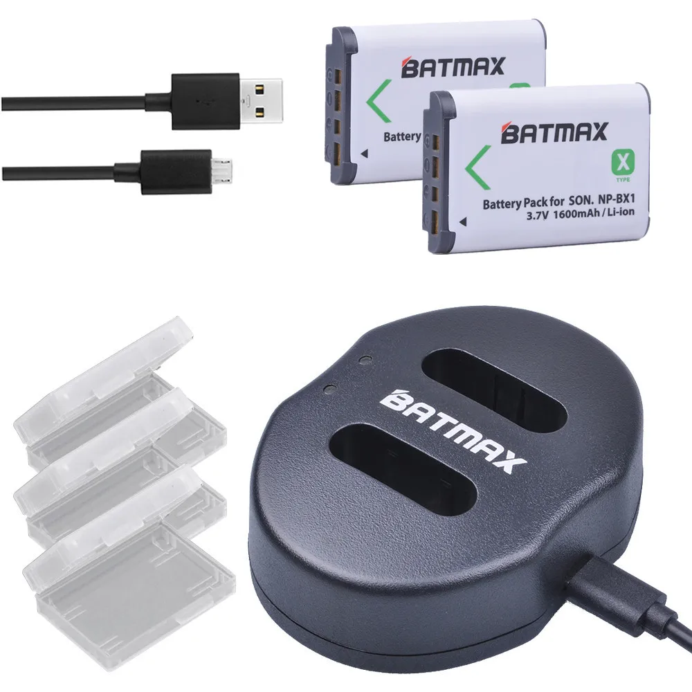 Аккумуляторная батарея Batmax 2PCS NP BX1 NPBX1 + двойное зарядное устройство USB для Sony HDR