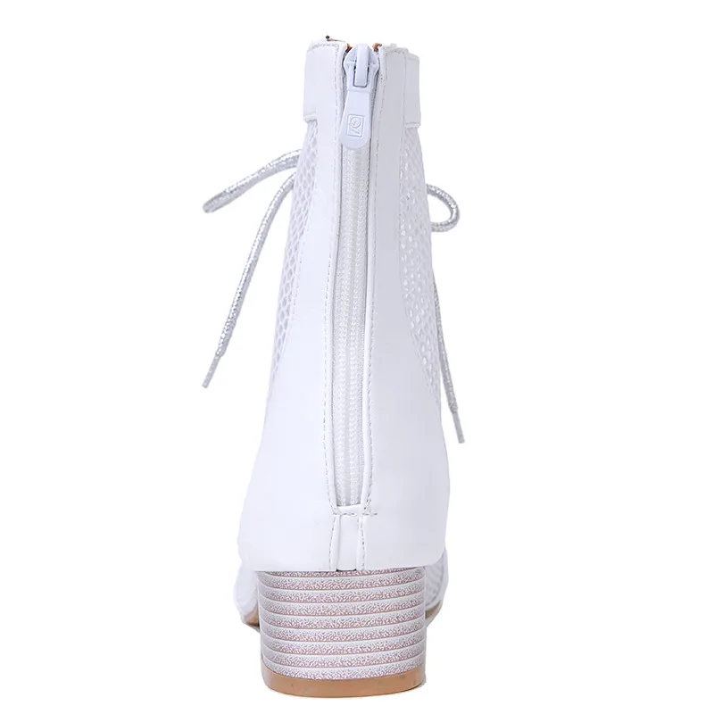 Женские армейские ботильоны YMECHIC белые черные серебристые на шнуровке с
