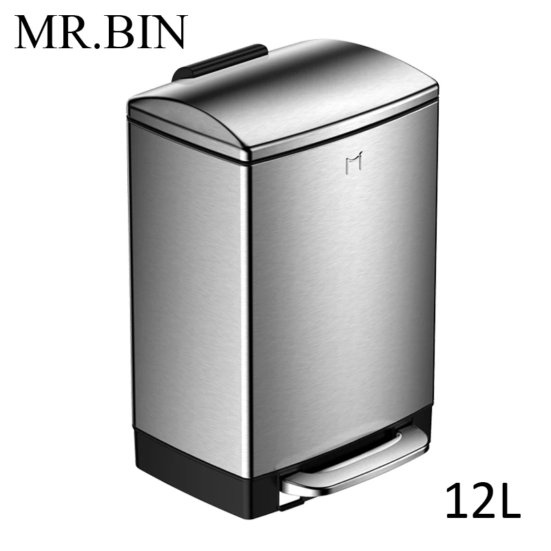 12L MR. BIN 6L/12L 410 мусорное ведро из нержавеющей стали с увеличенной педалью бытовой очистки современная простая мусорная урна - Цвет: 12L