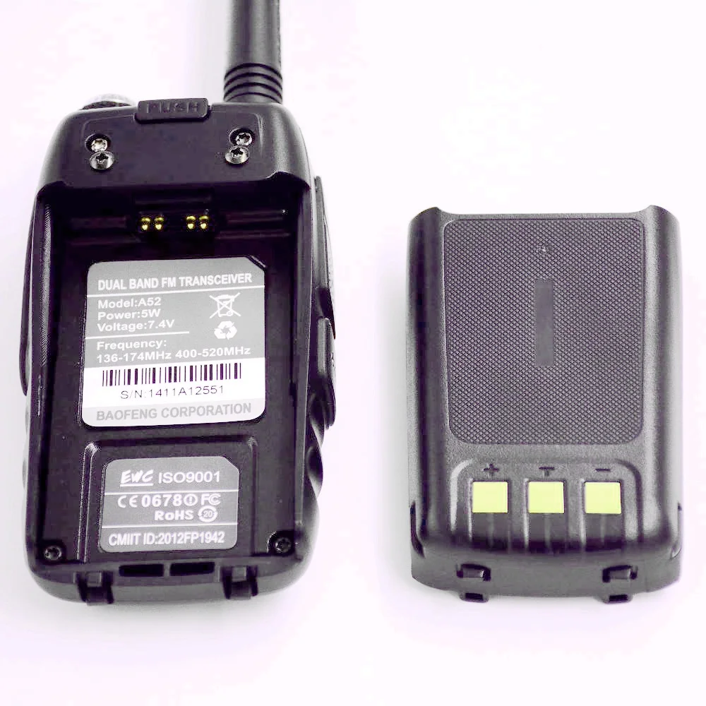 1 пара Baofeng UV-A52 Двухдиапазонная рация с двойным дисплеем VHF: 136-174 МГц и UHF: 400-520 МГц и FM(только прием) приемопередатчик
