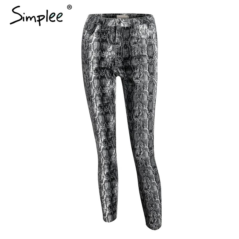 Snake Print Simplee джинсы-скинни со змеиным принтом, женские уличные эластичные брюки с высокой талией, корейские панковские зимние брюки-карандаш - Цвет: Snake Print