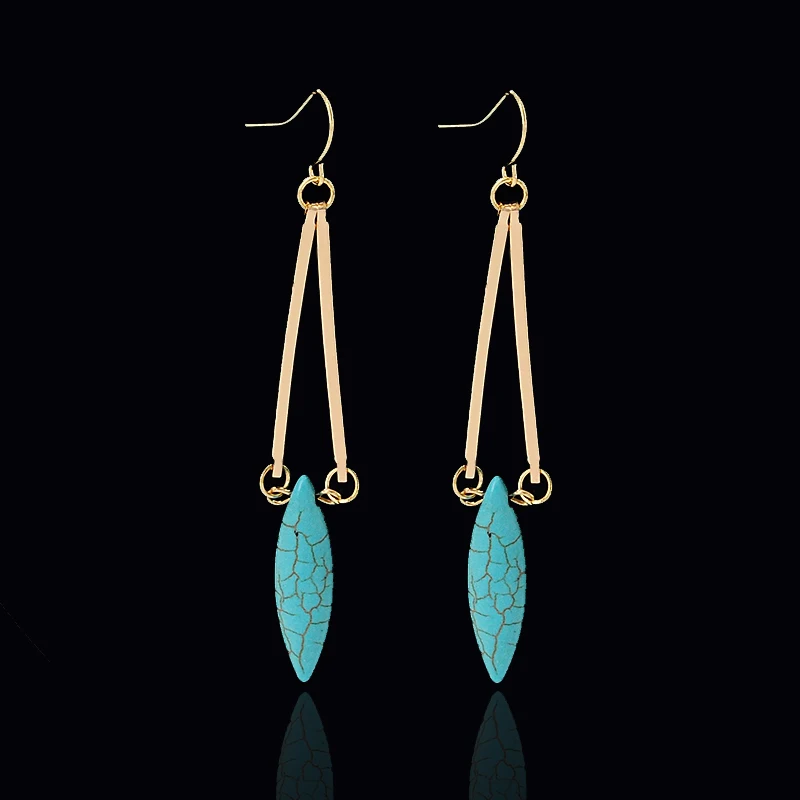 Винтаж Богемия Натуральный камень Висячие серьги золото Цвет бар Pendientes Серьги