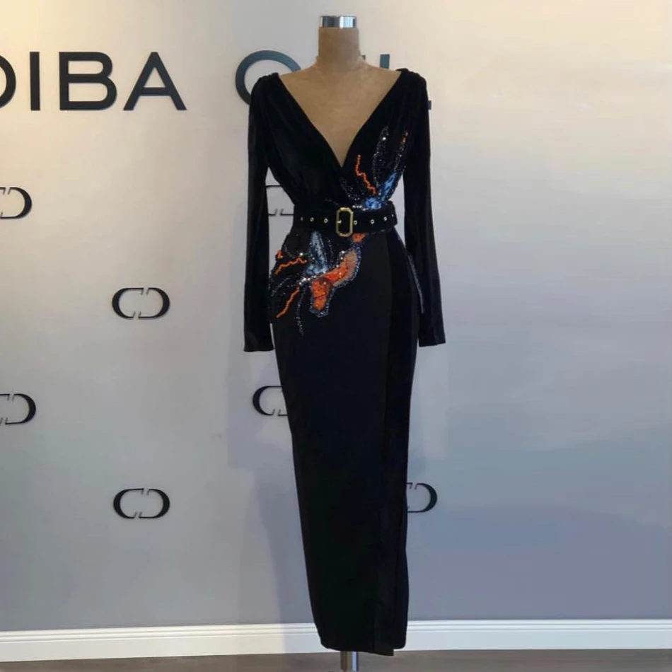 Черные облегающие платья длиной до щиколотки для выпускного вечера с длинными