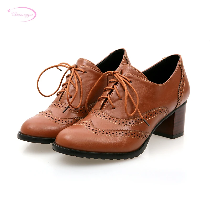 

Chainingyee leisure comfortable round toe oxford shoes hollow out lace up adornment beige black brown big size women shoes