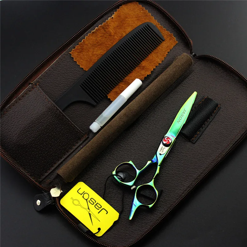 

5.5 Inch Personalized Green Hair Scissors Barber Cutting Shears Salon Barber Shears Kit with Bag Professional Hairdressing