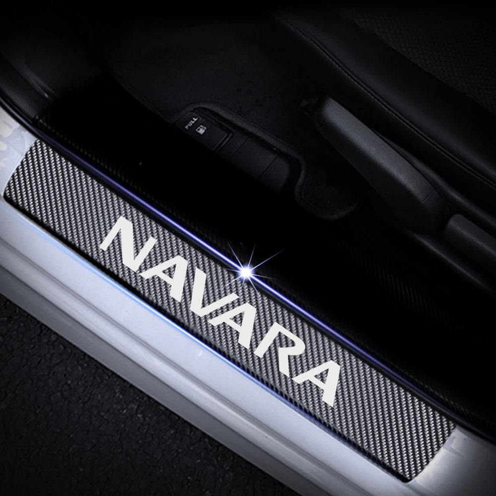 Накладки на пороги для автомобиля Nissan Navara, накладки на боковые двери, накладки на пороги, автомобильные наклейки 4D из углеродного волокна, аксессуары для салона автомобиля, 4 шт. в комплекте - Color Name: White