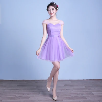 Сладкий памяти двойной плечи Фиолетовый Короткие нарядное платье цвет