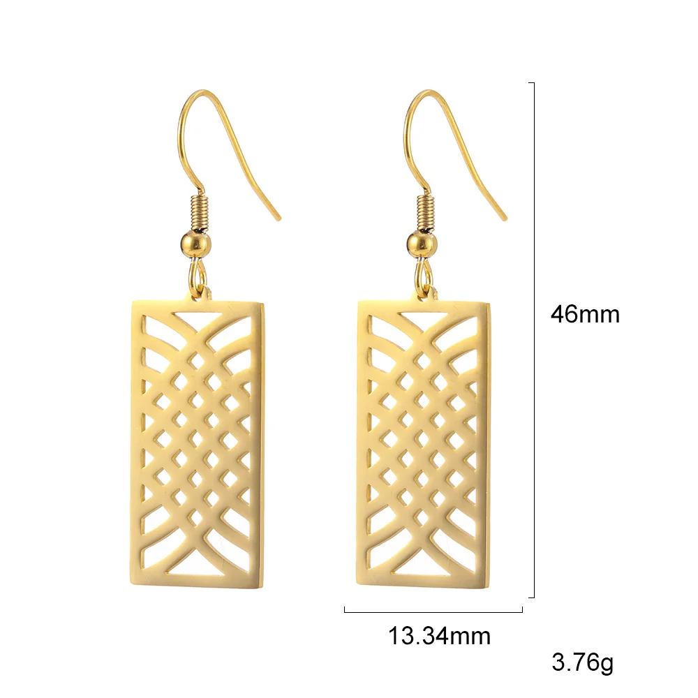 G filligree earring My shape, квадратные длинные висячие серьги из нержавеющей стали, винтажные геометрические висячие серьги, ювелирные изделия для ушей, золотые, черные, этнический стиль - Окраска металла: G filligree earring