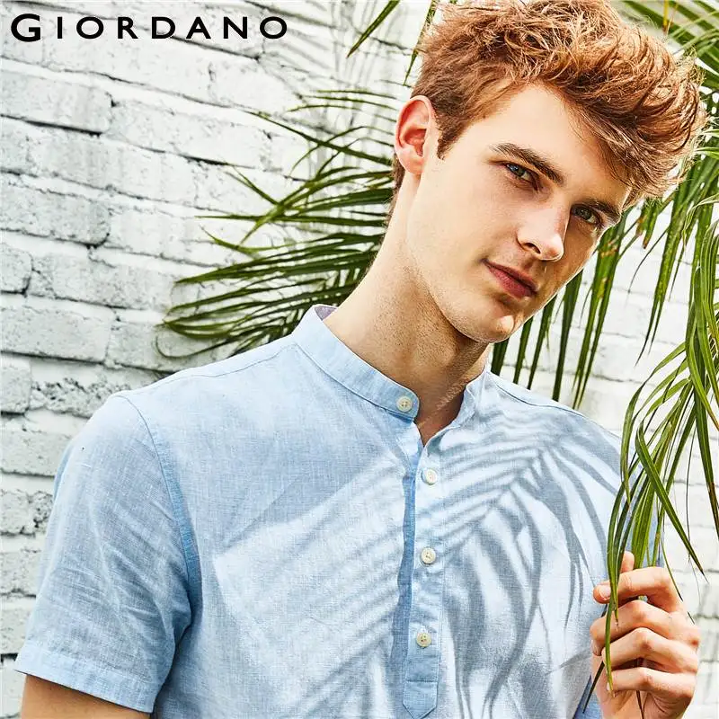 Giordano Мужская рубашка из льна и хлопка воротник с короткими рукавами мужская