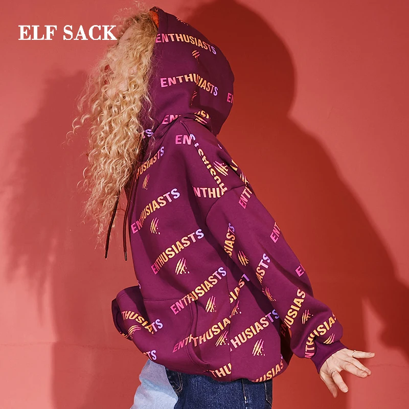 ELFSACK модные новые женские свитшоты хлопковые повседневные толстовки с буквенным