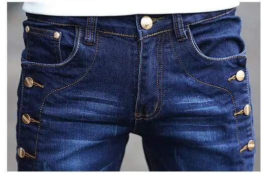 #1406 узкие джинсы мужская мода новый 2018 High Street Slim Fit Button джинсовая байкерские