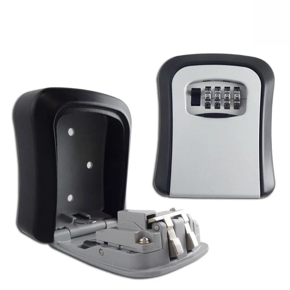 

Outdoor Security Key Storage Lock Box Curved Wall Mount Holder 4 Digit Combination Password Keys Hook Organizer Boxes