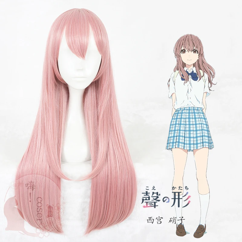 

Кино тихий голос Косплей Nishimiya Shouko форма голоса Koe no Katachi розовые длинные прямые синтетические волосы