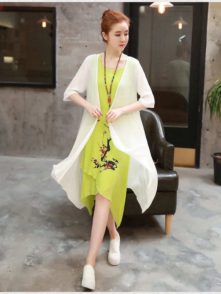 Комплект из двух предметов хлопковое льняное винтажное платье без рукавов с