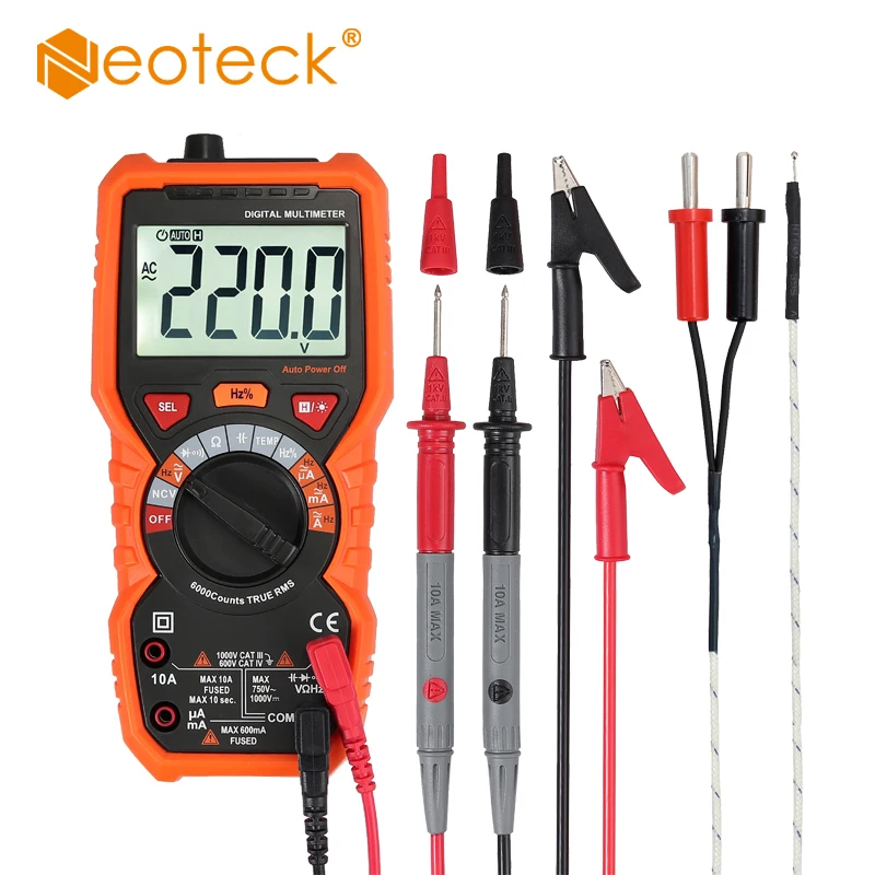 Neoteck True RMS Digital Multimeter Auto Range AC/DC voltage current NCV Tester with Backlight 6000 Counts | Инструменты