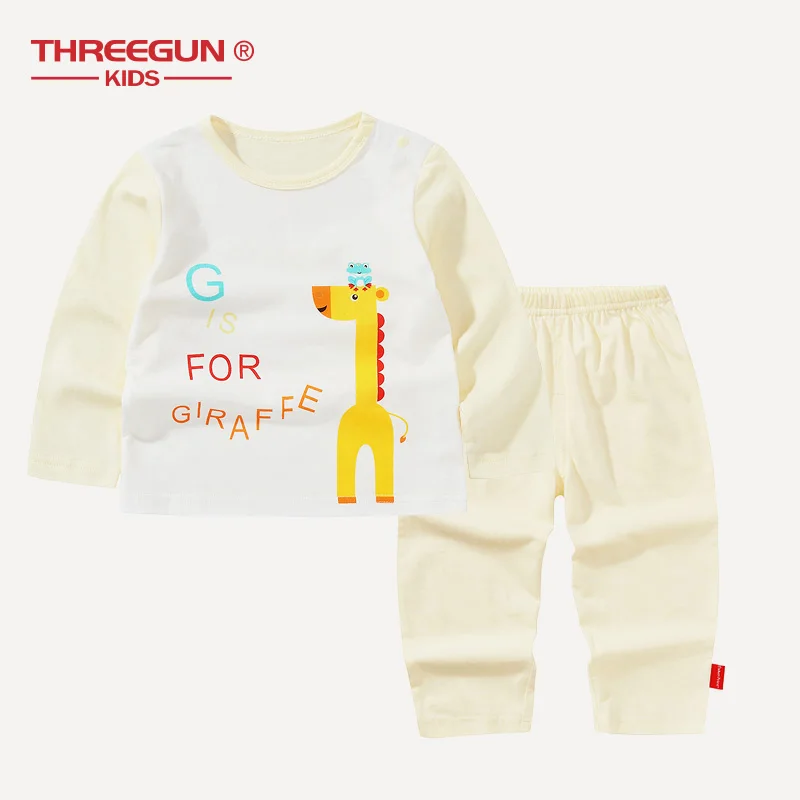 THREEGUN X Fisher-Price/Одежда для новорожденных мальчиков и девочек Одежда для младенцев с изображением жирафа одежда для малышей футболка с длинными рукавами и штаны