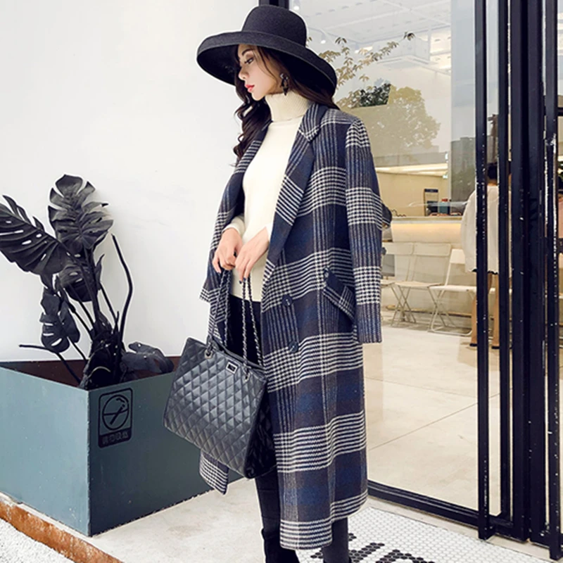 Женское двубортное пальто осеннее повседневное с треугольным вырезом и