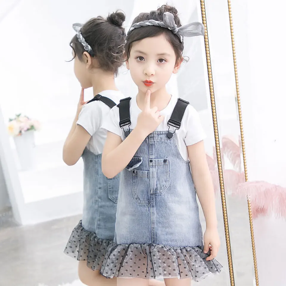 Модный комплект одежды для девочек лето 2019 одежда маленьких джинсовое Детское