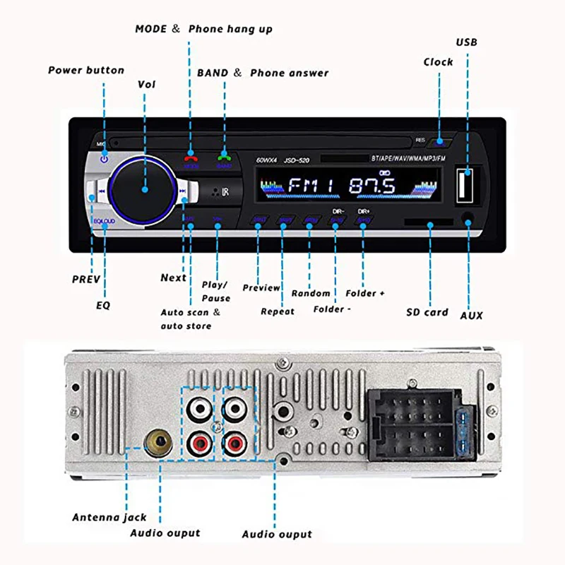 12V 24V один Din стерео Ривьер с Bluetooth аудио автомобиля FM радио mp3 плеер USB/SD/AUX
