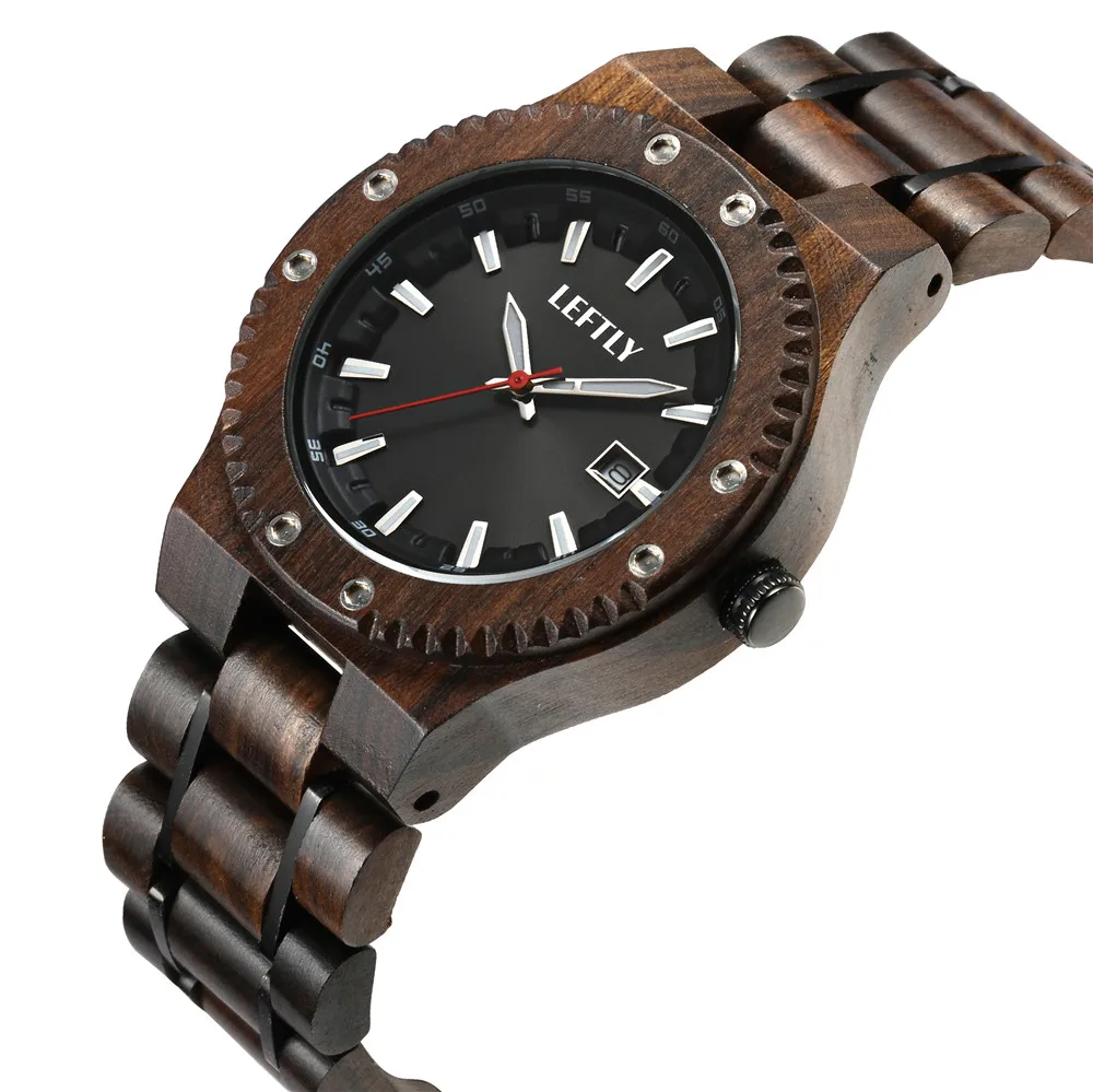 Мужские деревянные часы LEFTLY кварцевый механизм Легкий Деревянный светящийся