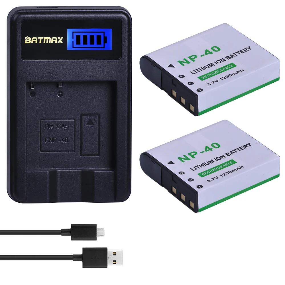 

2pcs 1230mAh NP-40 NP40 Camera Battery +LCD USB Charger for Casio EX-Z400 FC100 FC150 FC160S P505 P600 P700 Z300 Z600 EX-Z850