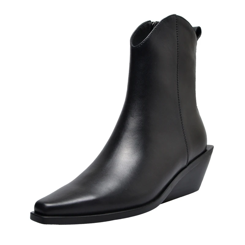Ковбойские ботинки в ковбойском стиле; bottes femme; коллекция года; сезон осень-зима; слипоны; Цвет черный, белый; кожаные женские ботинки с острым носком - Цвет: Черный