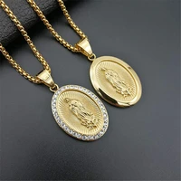 virgin mary pendant necklace for women girls gold color our lady christian jewelry madonna iced out stainless steel chains