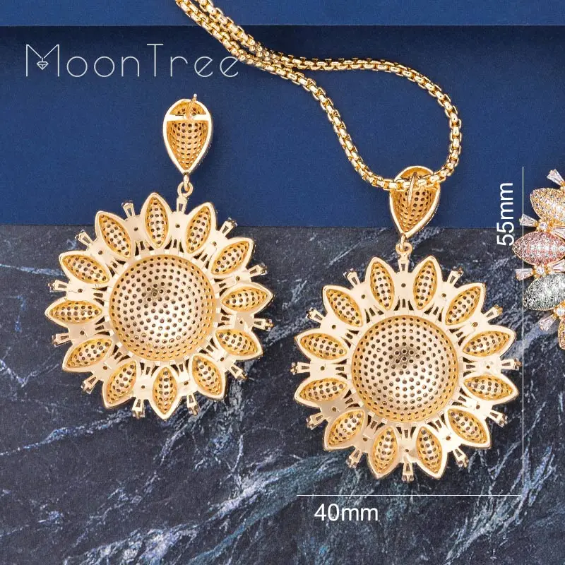 MooTree роскошный модный цветок полный кубический циркон медь 3 тона для женщин