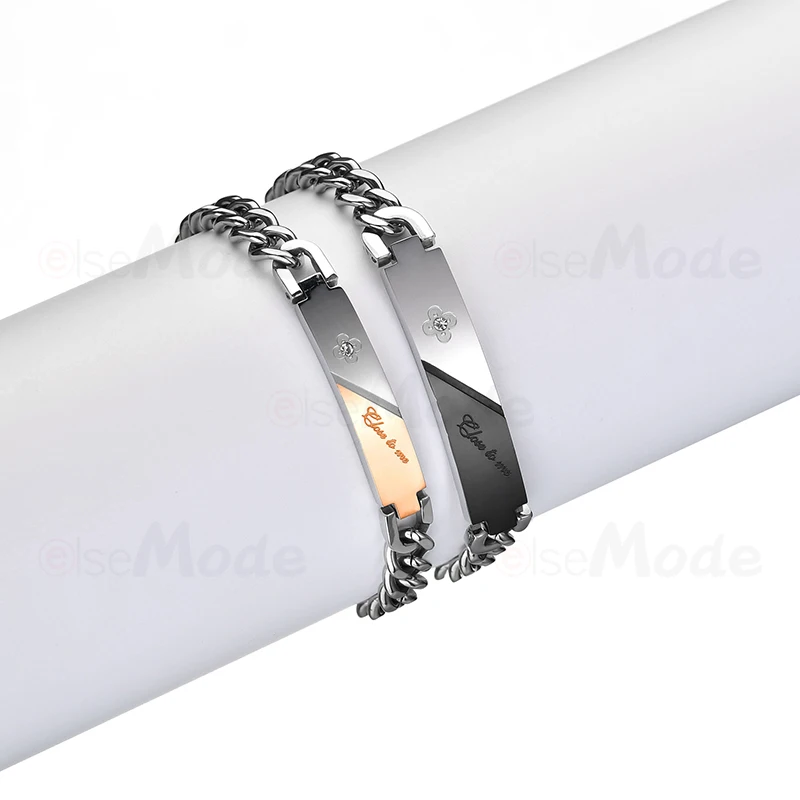 ELSEMODE CZ камень шармы цветок пара браслетов для влюбленных женщин мужчин 316L