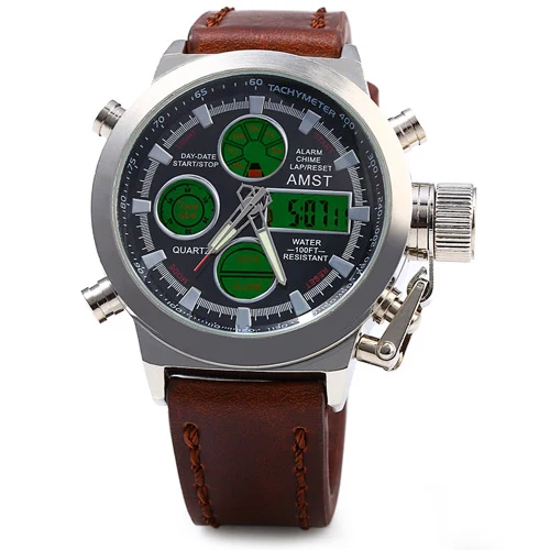 Brown Silver Black AMST 3003 Montre Homme Дайвинг Плавание цифровые lcd кварцевые уличные спортивные часы Relogio Masculino часы для мужчин Reloj Hombre - Цвет: Brown Silver Black