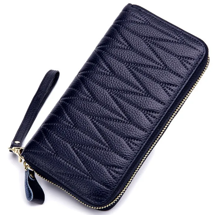 Dark blue RFID Для женщин 36 держатель для карт бумажник Genuinw из коровьей кожи женские длинные клатч женская кожаная обувь Элитный бренд монета с денежной сумкой кошелек - Цвет: Dark blue