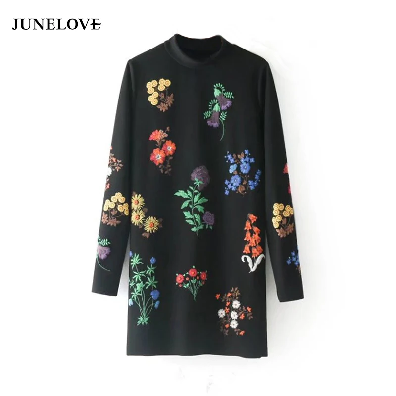 JuneLove 2019 осеннее платье с принтом женское черное Цельнокройное мини-платье