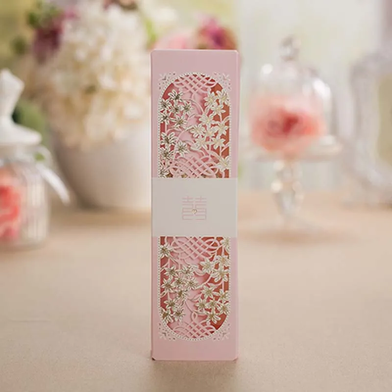 Pink 100 шт./лот) Цветочная коробка упаковочный материал в рулоне свадебные пригласительные карты настроить печать красный розовый бирюзовый прокрутки пригласительные карты XQ1605 - Цвет: Pink