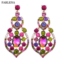 farlena jewelry leaf shaped drop earrings clear crystal long earrings for women wedding