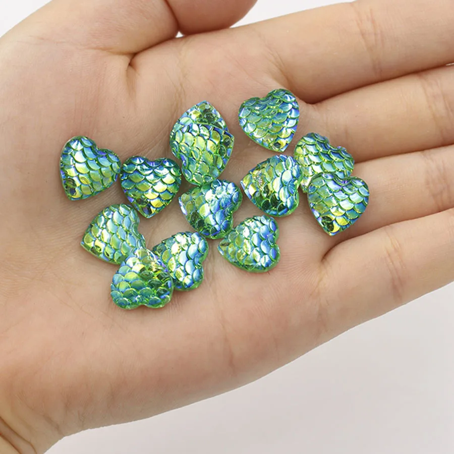 Fnixtar 100pcs 12mm shiny AB color figure of fish scale heart Resin Flat back Cabochon Art Supply Decoration Charm Craft | Украшения и