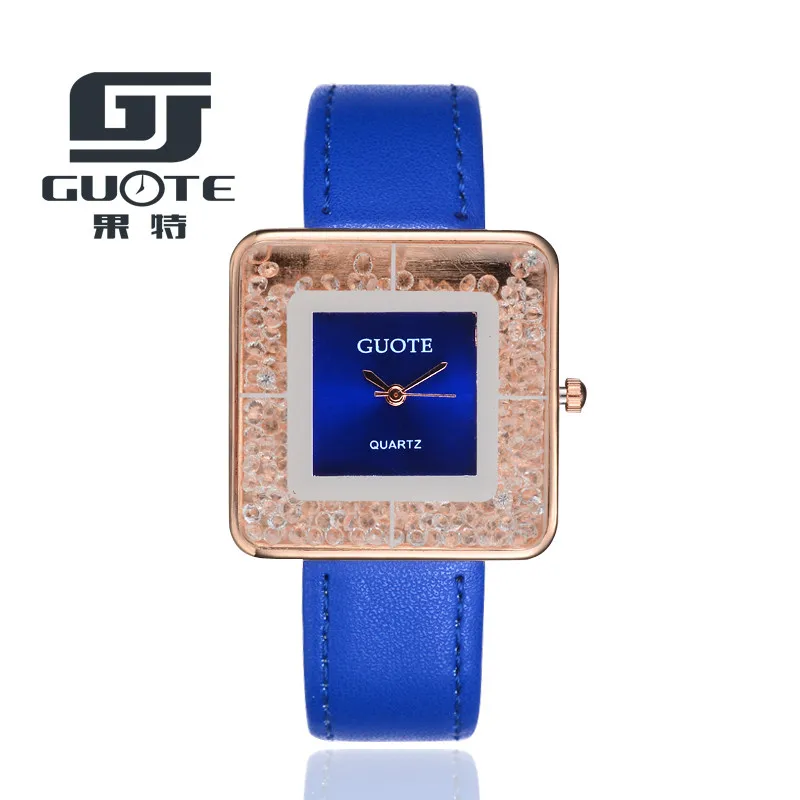 Женские Элитный бренд кварцевые наручные часы квадратный циферблат кожаный